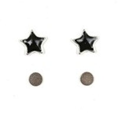 Boucles d'oreilles aimantées étoile acrylique émaillée noire pour oreilles non percées