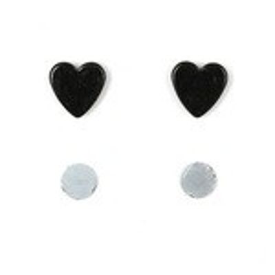 Boucles d'oreilles aimantées coeur noir pour oreilles non percées