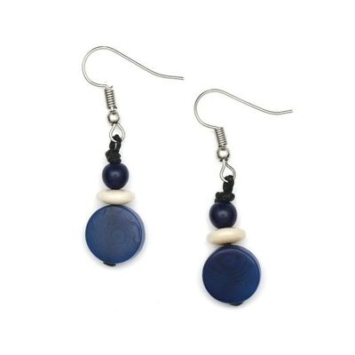 Blaue runde Tagua-Scheibe und Perlen-Tropfenohrringe