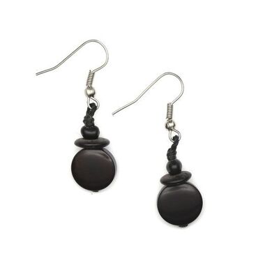 Schwarze runde Tagua-Scheibe und Perlen-Ohrringe