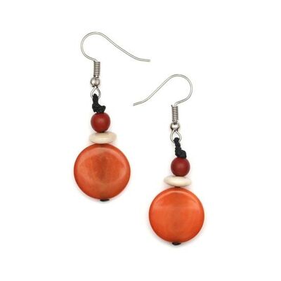 Boucles d'Oreilles Pendantes Disque et Perles de Tagua Rond Orange