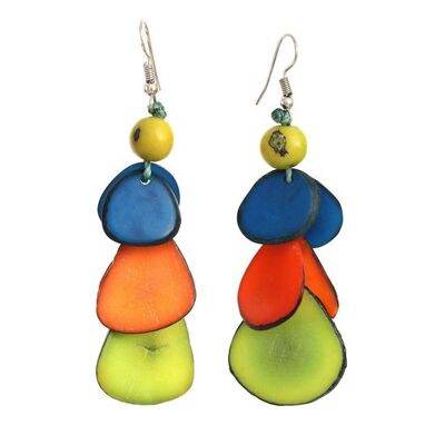 Multicoloured Tagua Slices with Acai Bead Drop Earrings