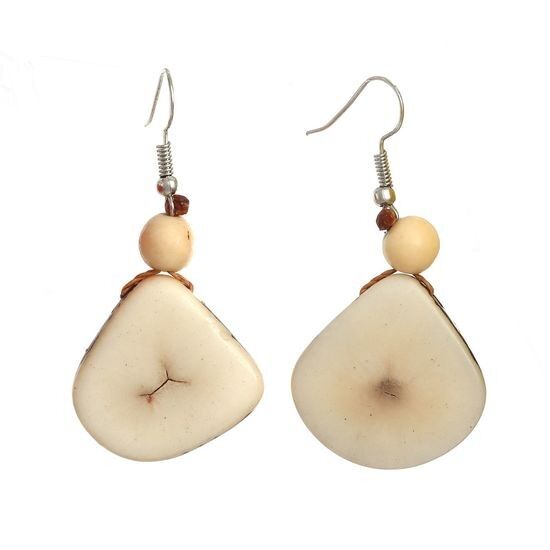 White Natural Tagua with Acai Bead Drop Earrings