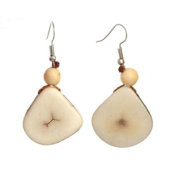 Boucles d'oreilles pendantes en tagua naturel blanc avec perle d'açaï