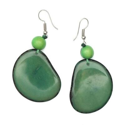 Green Tagua Slice with Acai Bead Drop Earrings