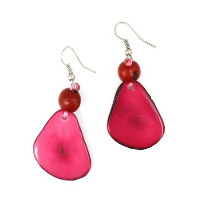 Fuchsia Tagua Slice with Acai Bead Drop Earrings