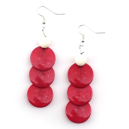 Disco Tagua fucsia a cascata con orecchini pendenti con perline
