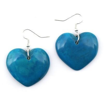 Boucles d'oreilles pendantes Tagua en forme de cœur sculpté turquoise