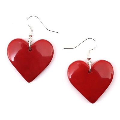 Aretes colgantes de tagua roja tallada en forma de corazón