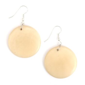 Boucles d'oreilles pendantes disque rond Tagua couleur ivoire