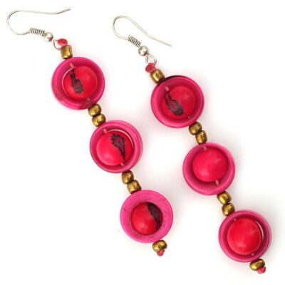 Boucles d'oreilles pendantes en cascade roses Tagua et Acai berry