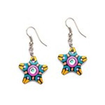 Boucles d'oreilles en forme de coquille de noix de coco avec des cercles blancs et violets vibrants 1