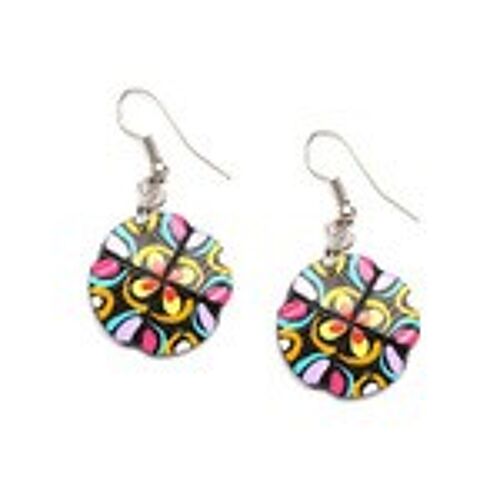 Hand painted vibrant marvellous flowers coconut shell drop earrings