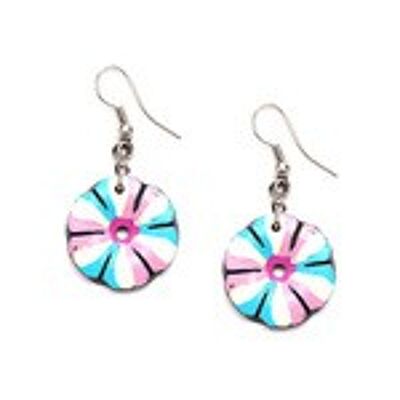 Hand painted vibrant leelawadee flower coconut shell drop earrings