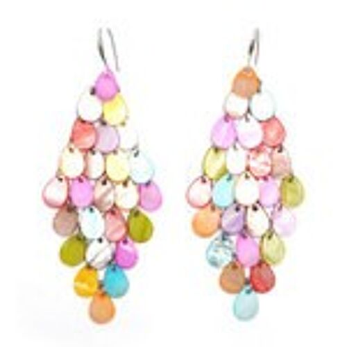 Multicoloured teardrop shell chandelier earrings