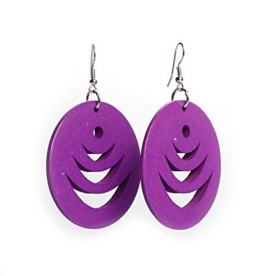 Aretes colgantes de aro de madera con diseño de media luna en capas violetas