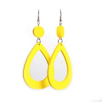 Boucles d'oreilles pendantes ovales ouvertes en bois jaune