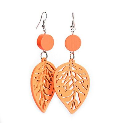 Boucles d'oreilles pendantes en bois feuille découpée orange