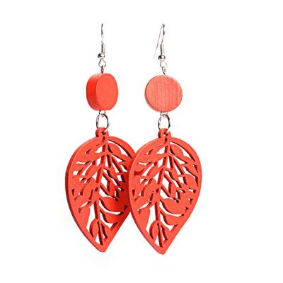Rot ausgeschnittene Design-Blatt-Ohrringe aus Holz