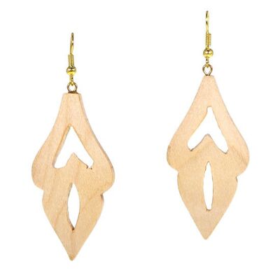 Leaves with double cut-outs drop earrings, made from Haldu Wood (7,2cm long)