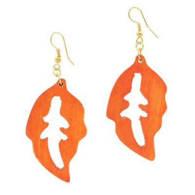 Pendientes colgantes con formas de hojas de madera naranja con recortes (7 cm de longitud)