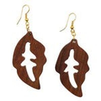 Feuilles avec découpes Boucles d'oreilles pendantes en bois de Sesham (7 cm de long)