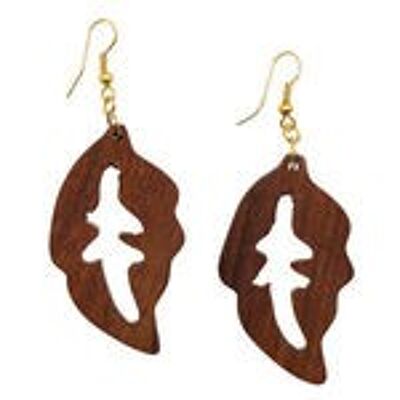 Leaves with Cut-outs Drop Earrings made from Sheesham Wood (7cm long)