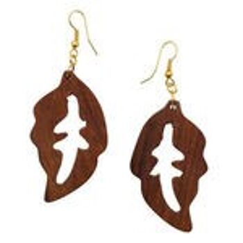 Feuilles avec découpes Boucles d'oreilles pendantes en bois de Sesham (7 cm de long) 2