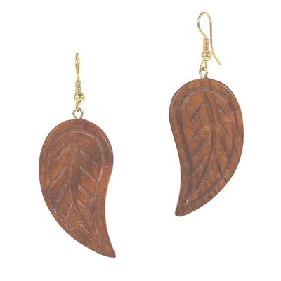 Aretes colgantes de madera de sheesham en forma de hoja