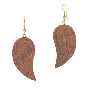 Boucles d'oreilles pendantes en bois de Sesham en forme de feuille