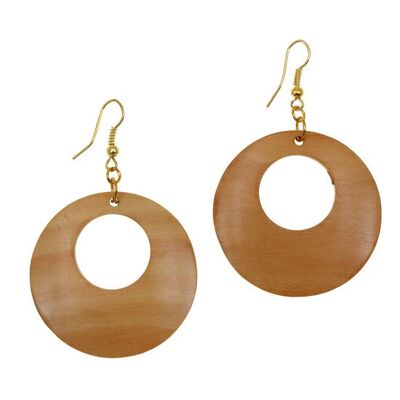 Boucles d'oreilles pendantes rondes en bois fabriquées à partir de bois Haldu (longueur 6,5 cm)