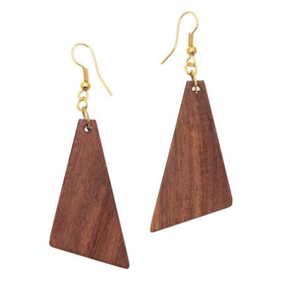 Boucles d'oreilles pendantes triangulaires en bois de Sesham (longueur 7 cm)