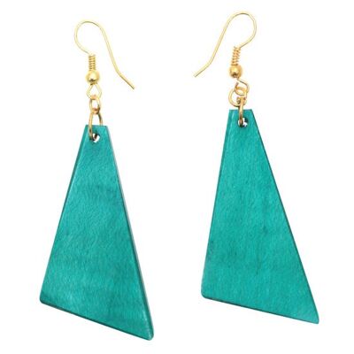 Green Triangular Wooden Drop Earrings (7cm length)