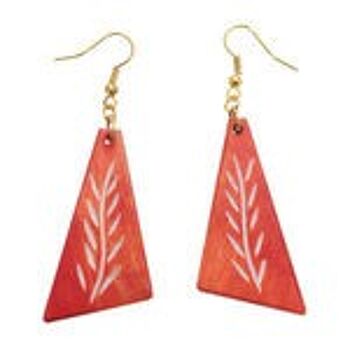 Boucles d'oreilles pendantes triangulaires en bois orange avec gravure végétale (longueur 7 cm) 2