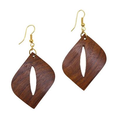 Rhombs with Cut-out Drop Earrings, made from Sheesham Wood (6.5cm length)