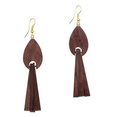 Pendientes de borlas de madera hechos de madera de sheesham (8,5 cm de largo)