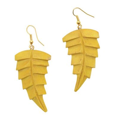 Yellow Wooden Leaves Drop Earrings (ca. 6.5 long)