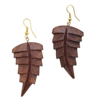 Boucles d'oreilles pendantes en bois de sheesham (environ 6,5 cm de long)