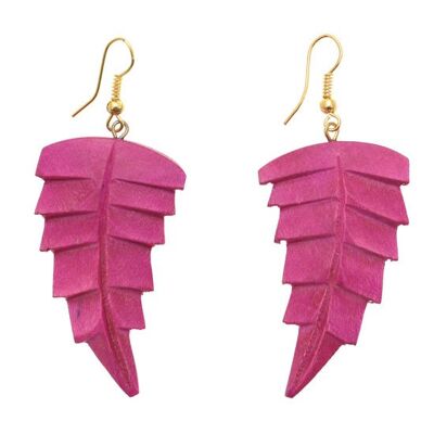 Pendientes colgantes de hojas de madera rosa (aprox. 6,5 cm de largo)