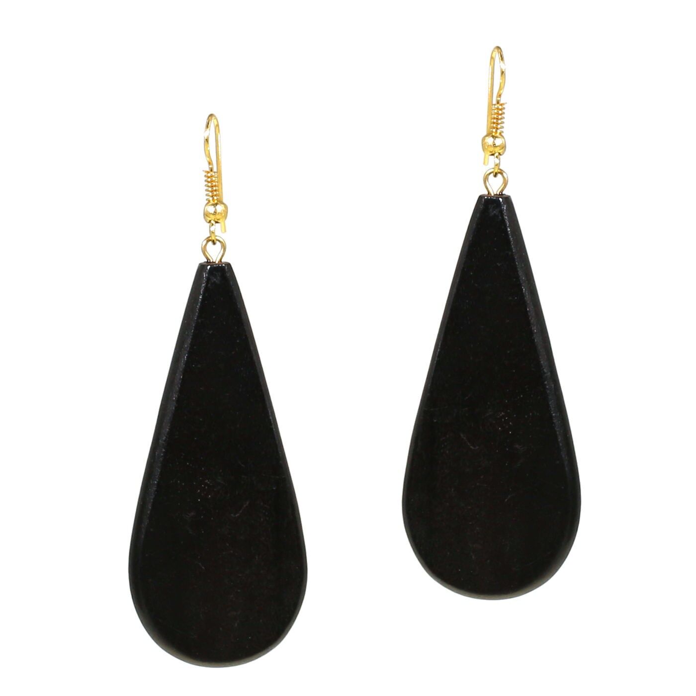 Boucles d'oreilles en bois noir en forme de goutte (7 cm de long)
