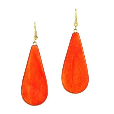 Boucles d'oreilles en bois orange en forme de goutte (7 cm de long)