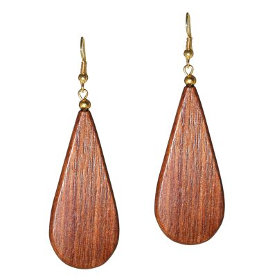 Boucles d'oreilles pendantes en forme de goutte en bois de Sesham (7,5 cm de long)