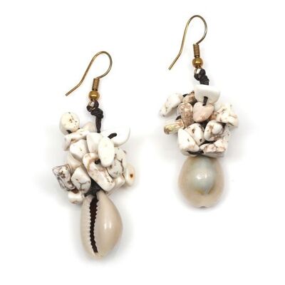 Boucles d'Oreilles Pendantes Pierre Howlite Blanche avec Coquillage Cauri