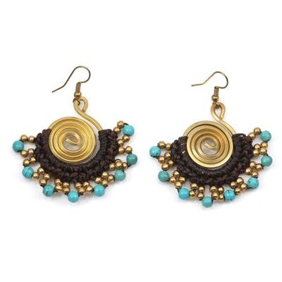 Boucles d'oreilles pendantes spirale dorée avec perles turquoises