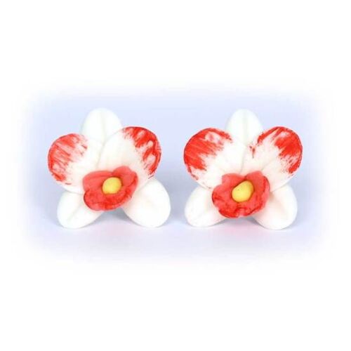 White-orange Orchids Polymer Clay Stud Earrings