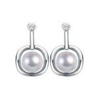 Boucles d'oreilles pendantes en argent sterling poinçonné avec perle de culture d'eau douce blanche AAA (110538) 1