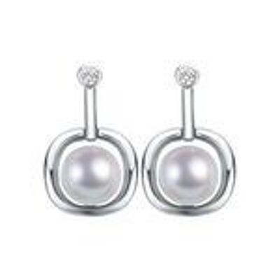 AAA White Freshwater Cultured Pearl Cubic Zirconia Hallmarked Sterling Silver Drop Earrings (110538)