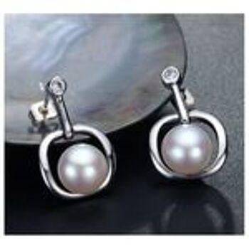 Boucles d'oreilles pendantes en argent sterling poinçonné avec perle de culture d'eau douce blanche AAA (110538) 2
