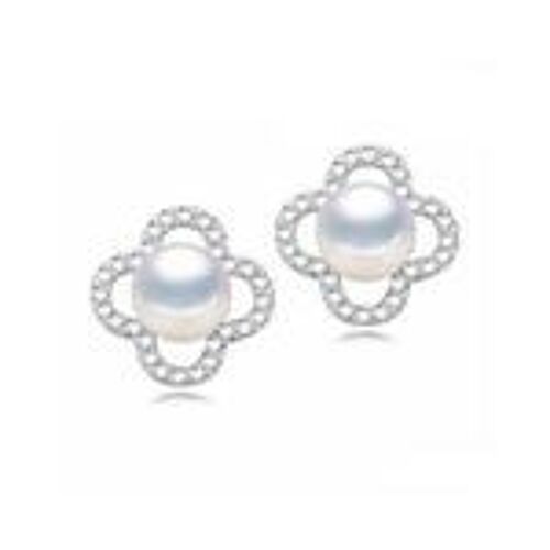 AAA White Freshwater Cultured Pearl CZ Flower Hallmarked Sterling Silver Stud Earrings