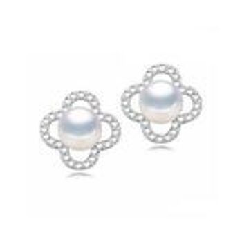 Boucles d'oreilles en argent sterling avec perle de culture d'eau douce blanche AAA poinçonnée fleur CZ 1